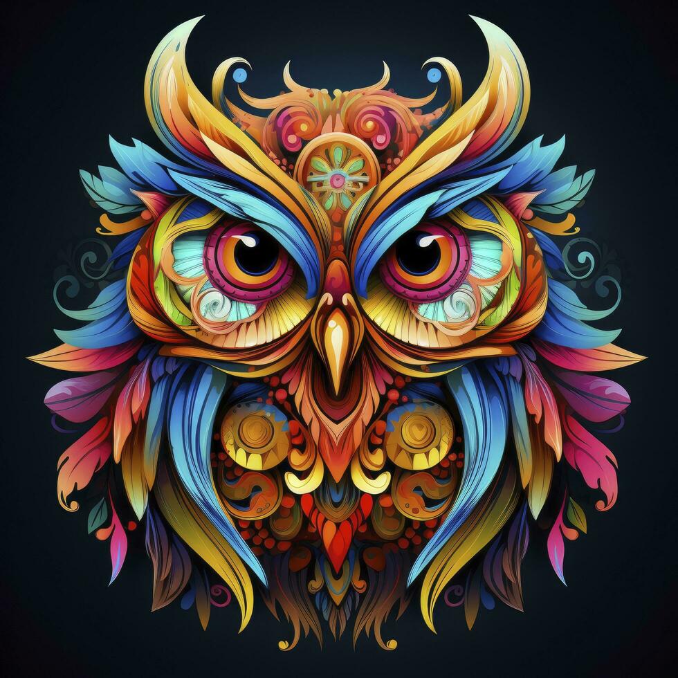 AI generated Multicolored mandala owl coloring page for adults. AI Generated photo