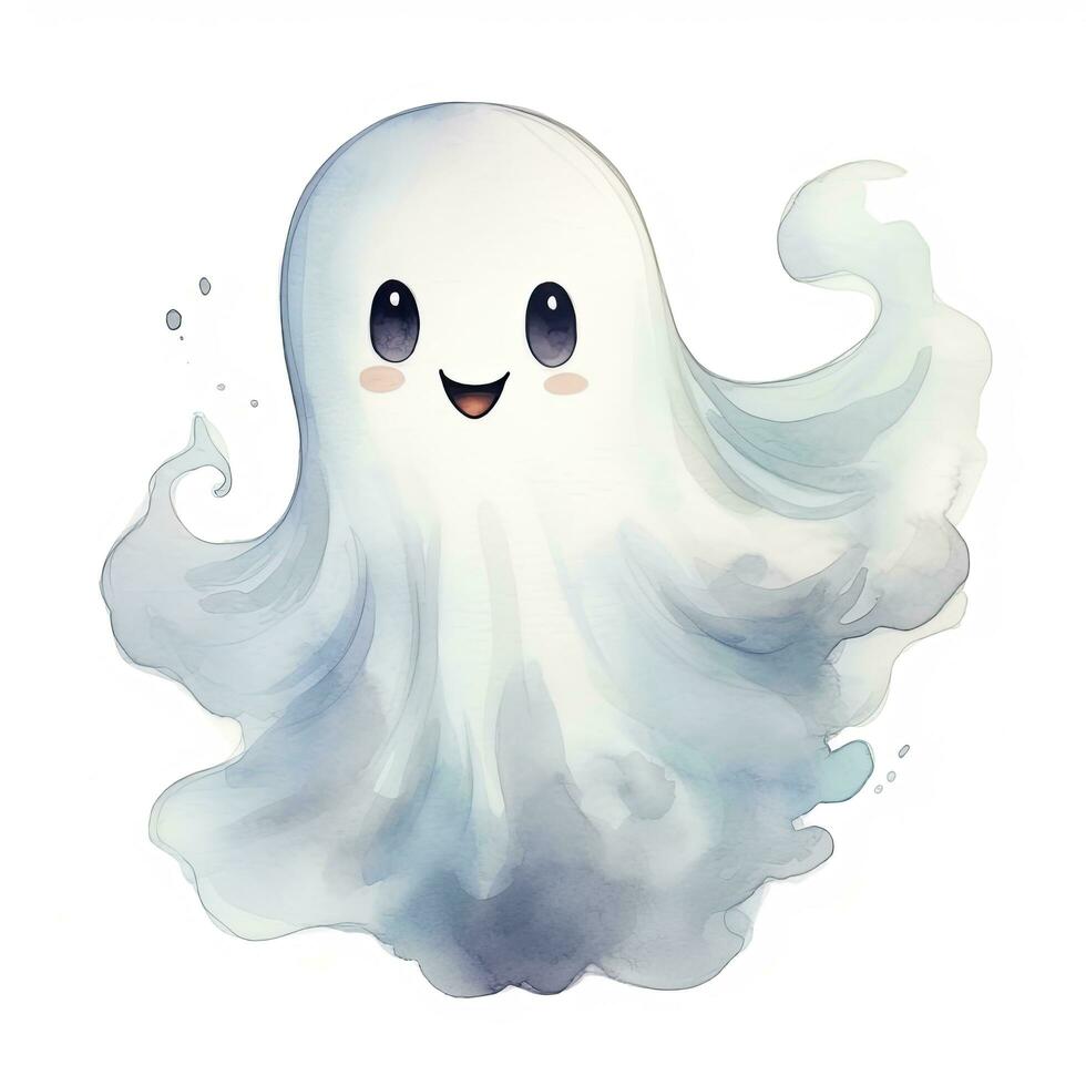 AI generated The watercolor cute ghost on white background. photo