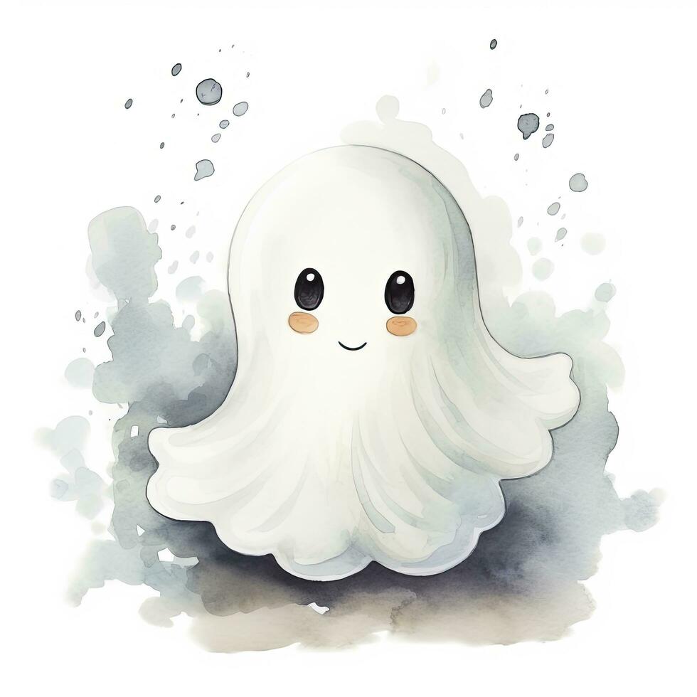 AI generated The watercolor cute ghost on white background. photo