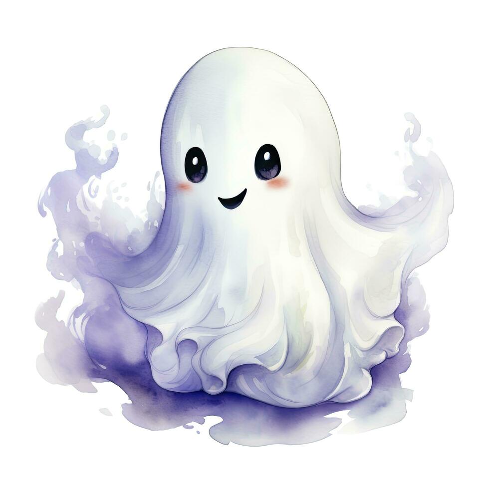 AI generated The watercolor cute ghost on white background. photo