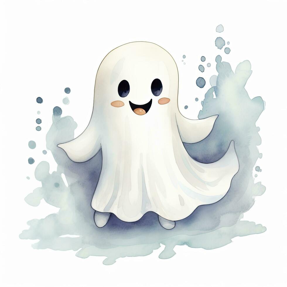 AI generated The watercolor cute ghost on white background. photo