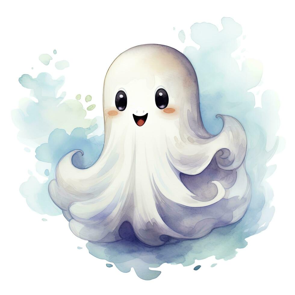 AI generated The watercolor cute ghost on white background. photo