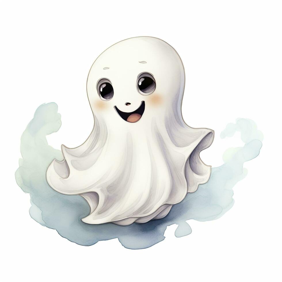 AI generated The watercolor cute ghost on white background. photo