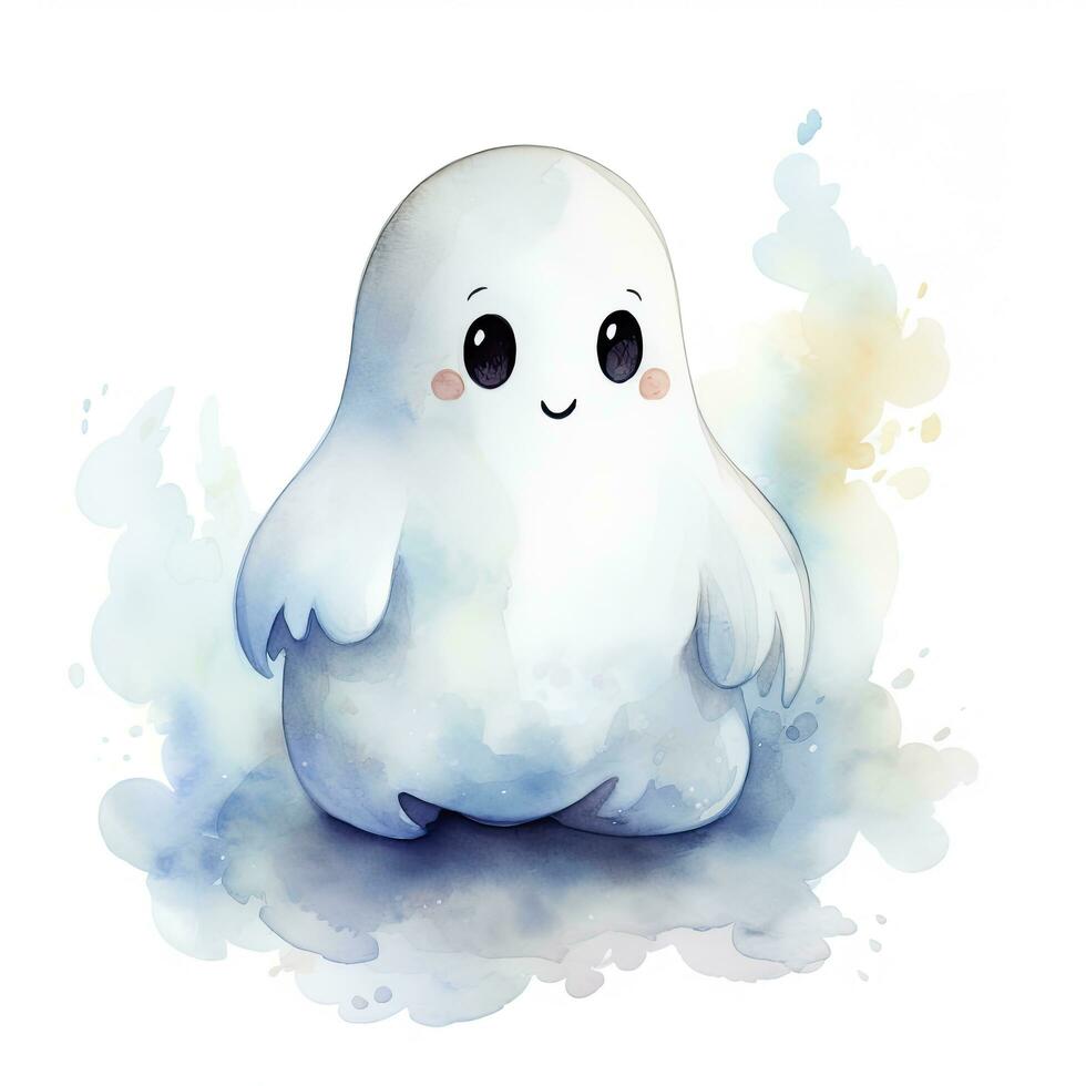 AI generated The watercolor cute ghost on white background. photo