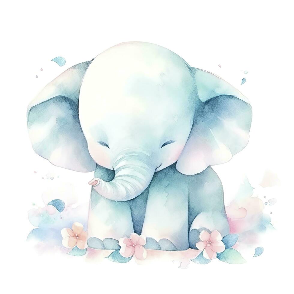 AI generated Watercolor Baby Elephant. AI Generated photo