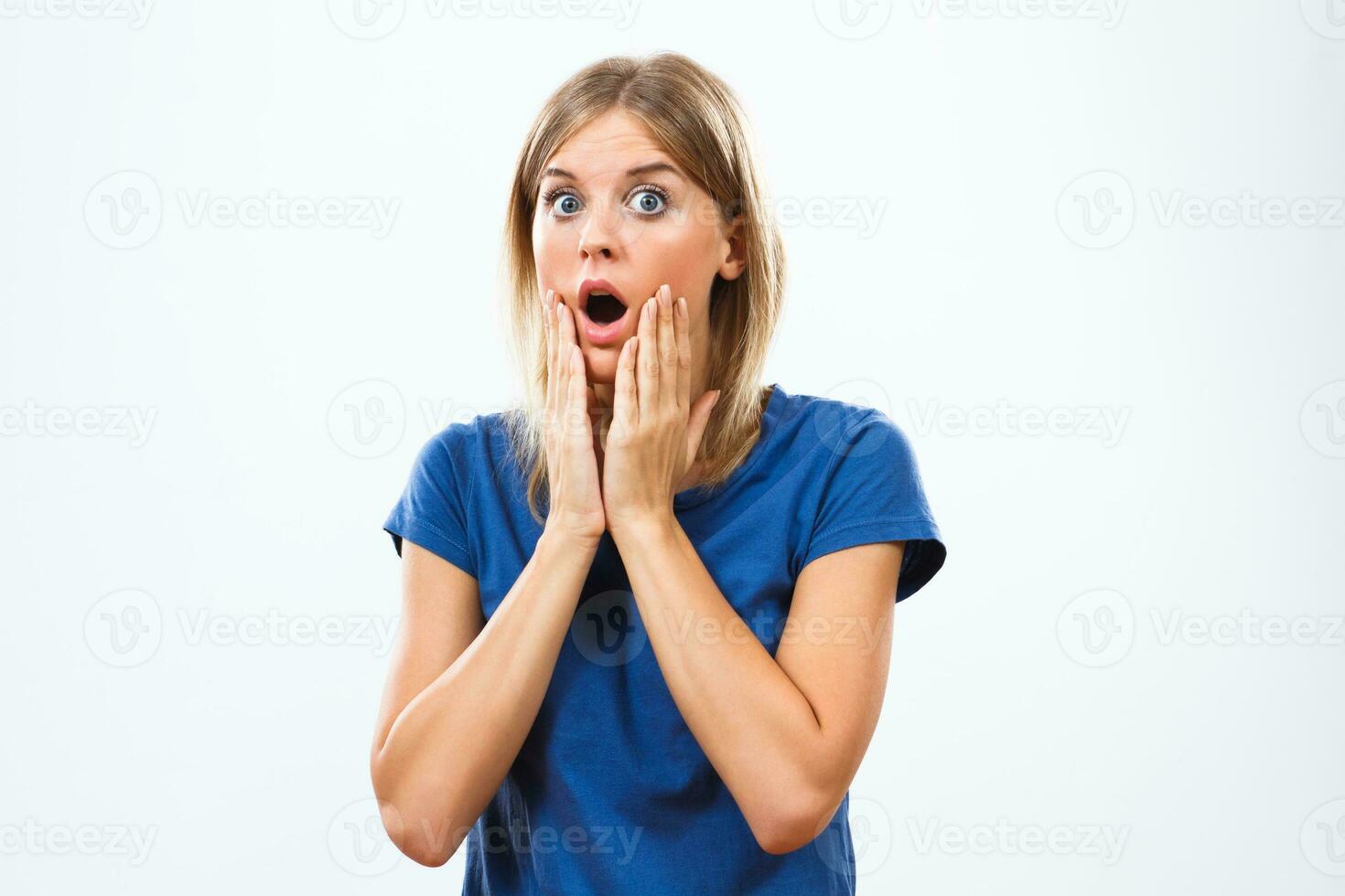 Shocked woman looking photo