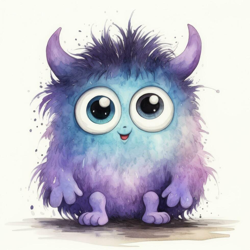 AI generated Watercolor cute monster on white background. AI Generated photo