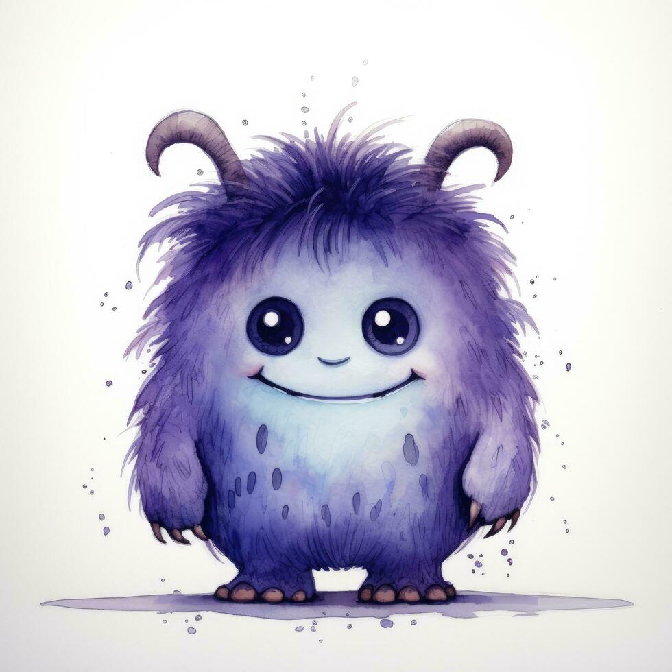 AI generated Watercolor cute monster on white background. AI Generated photo