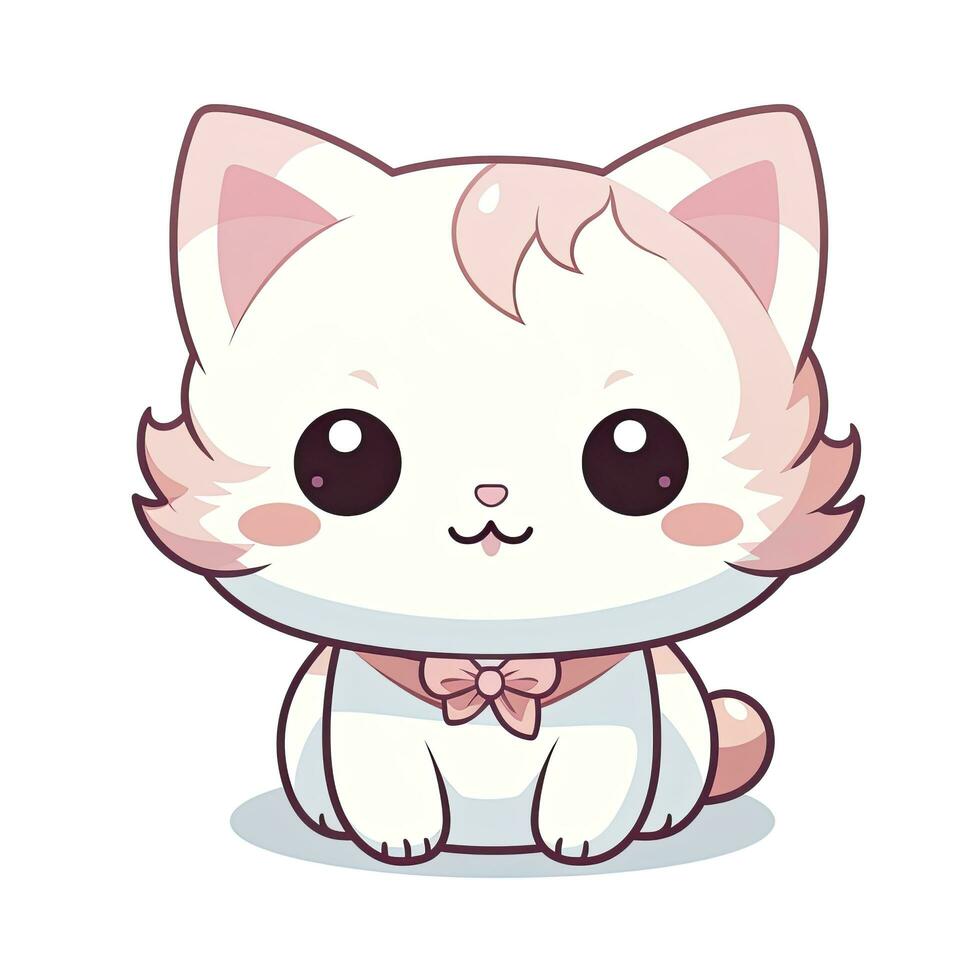 ai generado linda kawaii gato clipart icono blanco antecedentes. ai generado foto