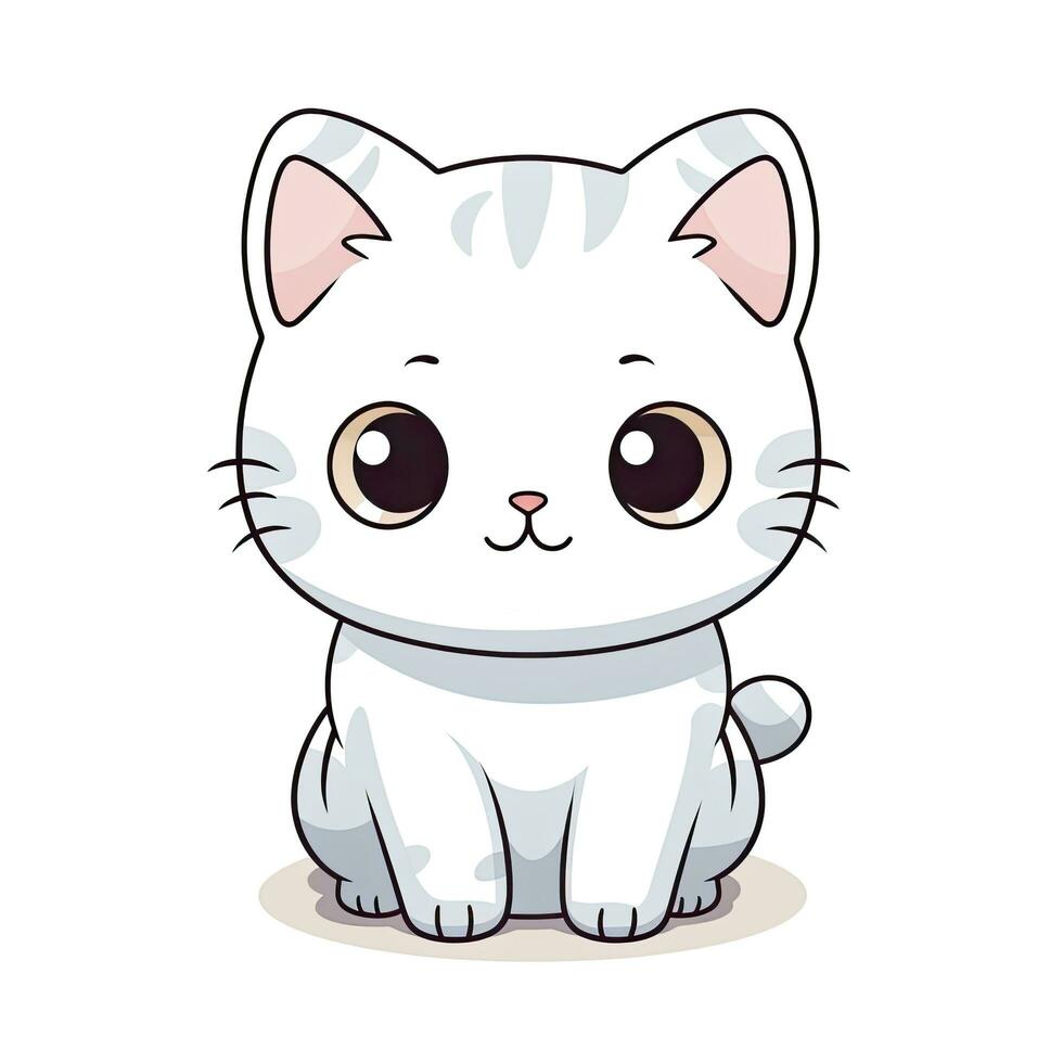 AI generated Cute Kawaii cat clipart icon white background. AI Generated photo