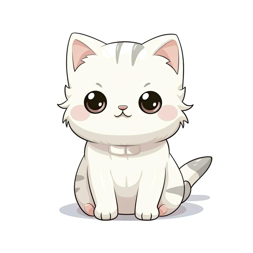 AI generated Cute Kawaii cat clipart icon white background. AI Generated photo