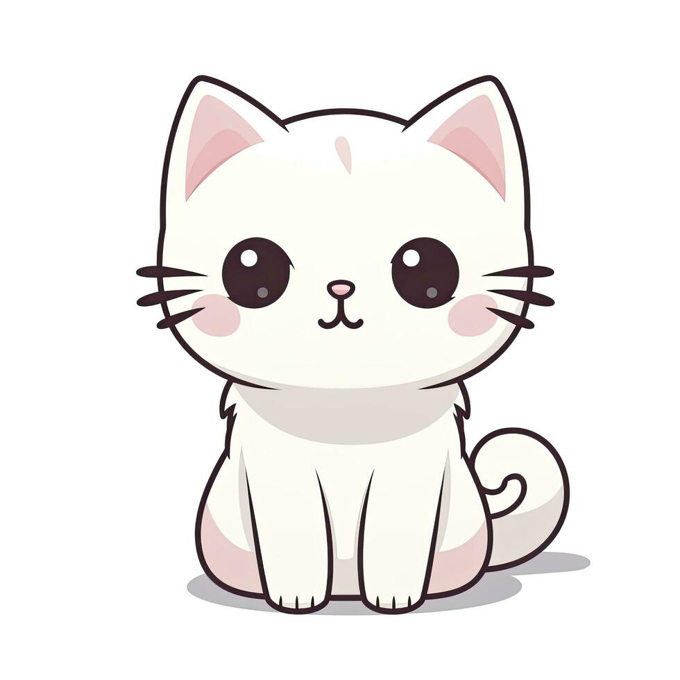 AI generated Cute Kawaii cat clipart icon white background. AI Generated photo