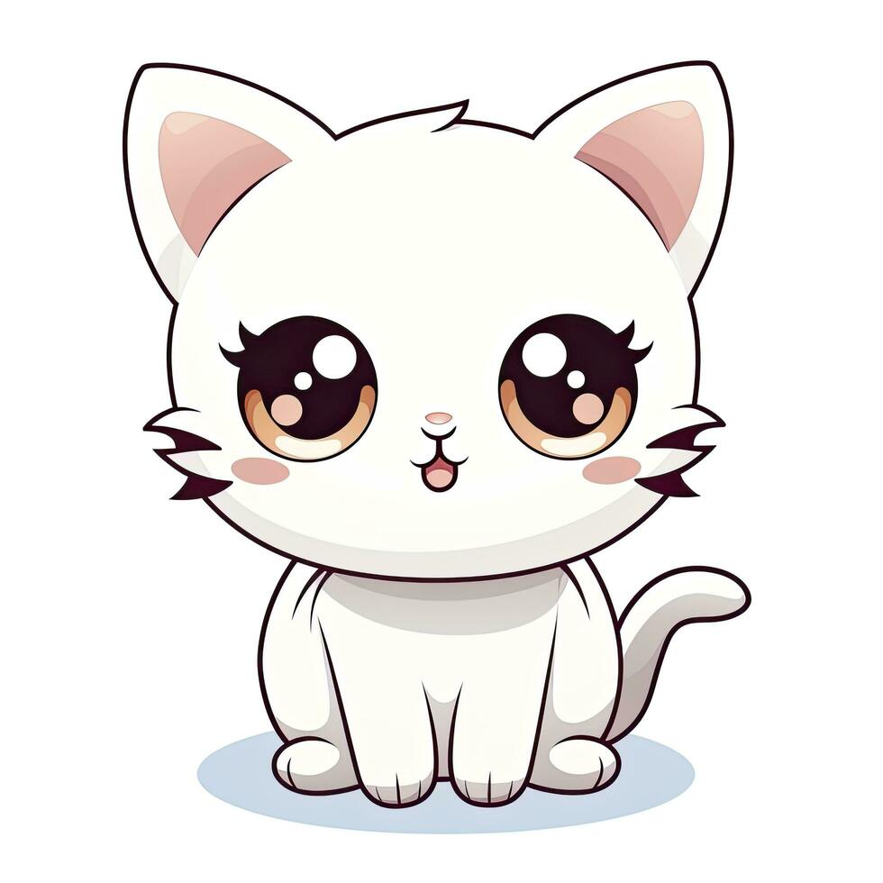 AI generated Cute Kawaii cat clipart icon white background. AI Generated photo