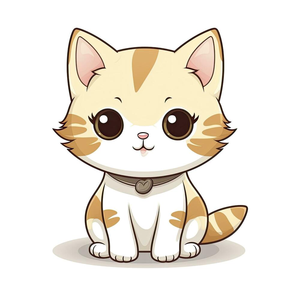 ai generado linda kawaii gato clipart icono blanco antecedentes. ai generado foto