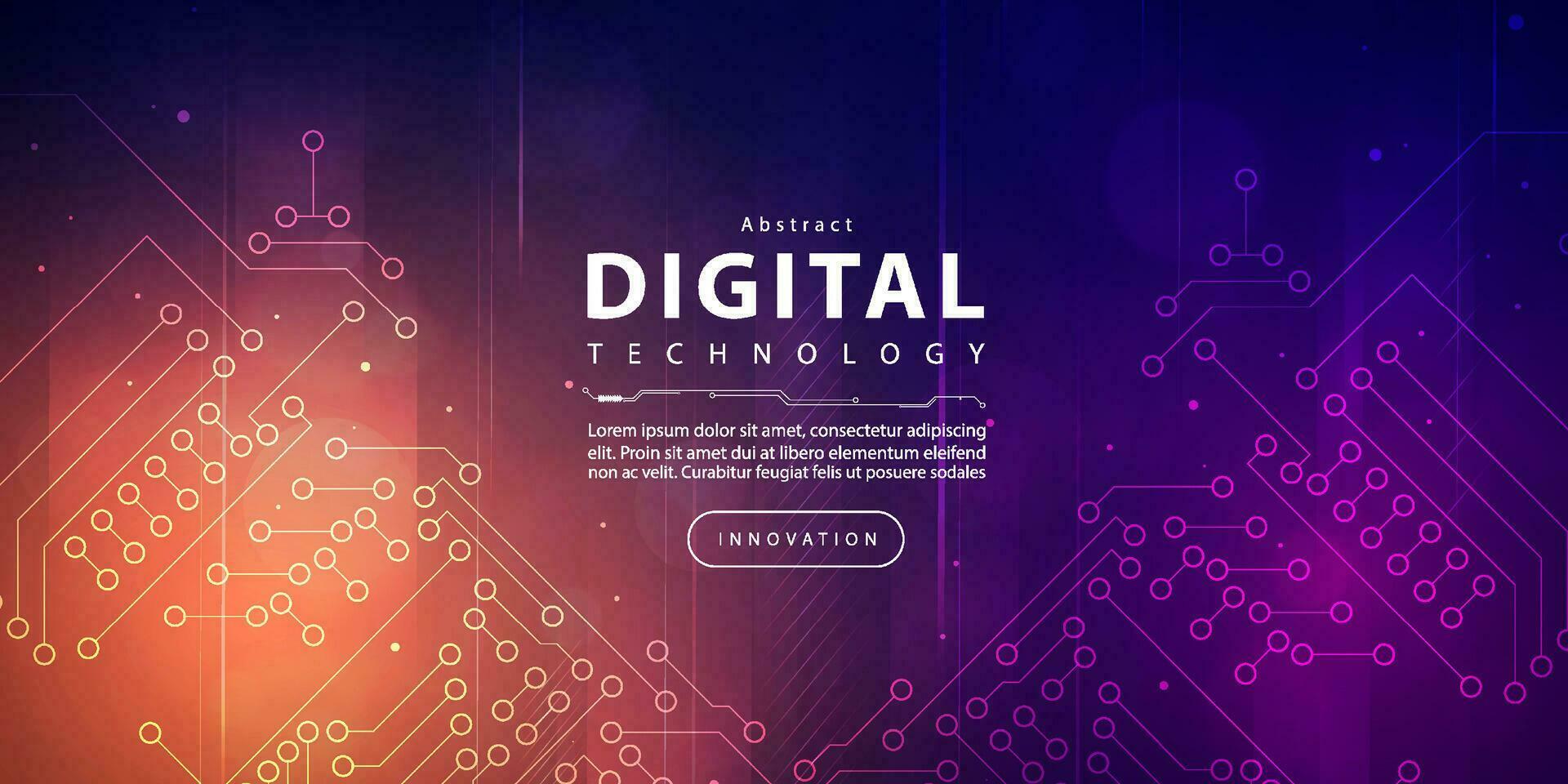 Digital technology futuristic big data orange purple background, cyber nano information, abstract communication, Ai innovation future tech data, internet network speed connection line dot illustration vector