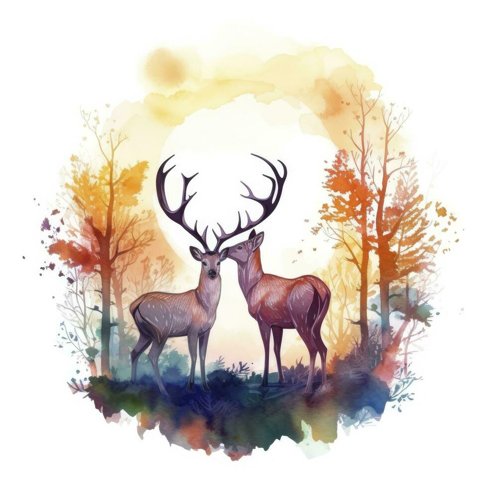 AI generated Colorful Deers in Forest. T-shirt design. AI Generated photo