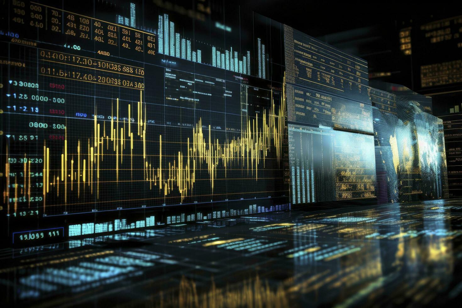 AI generated Digitally Generated Currency and Exchange Stock Chart for Finance and Economy Based Computer Software and Coding Display. AI Generated photo