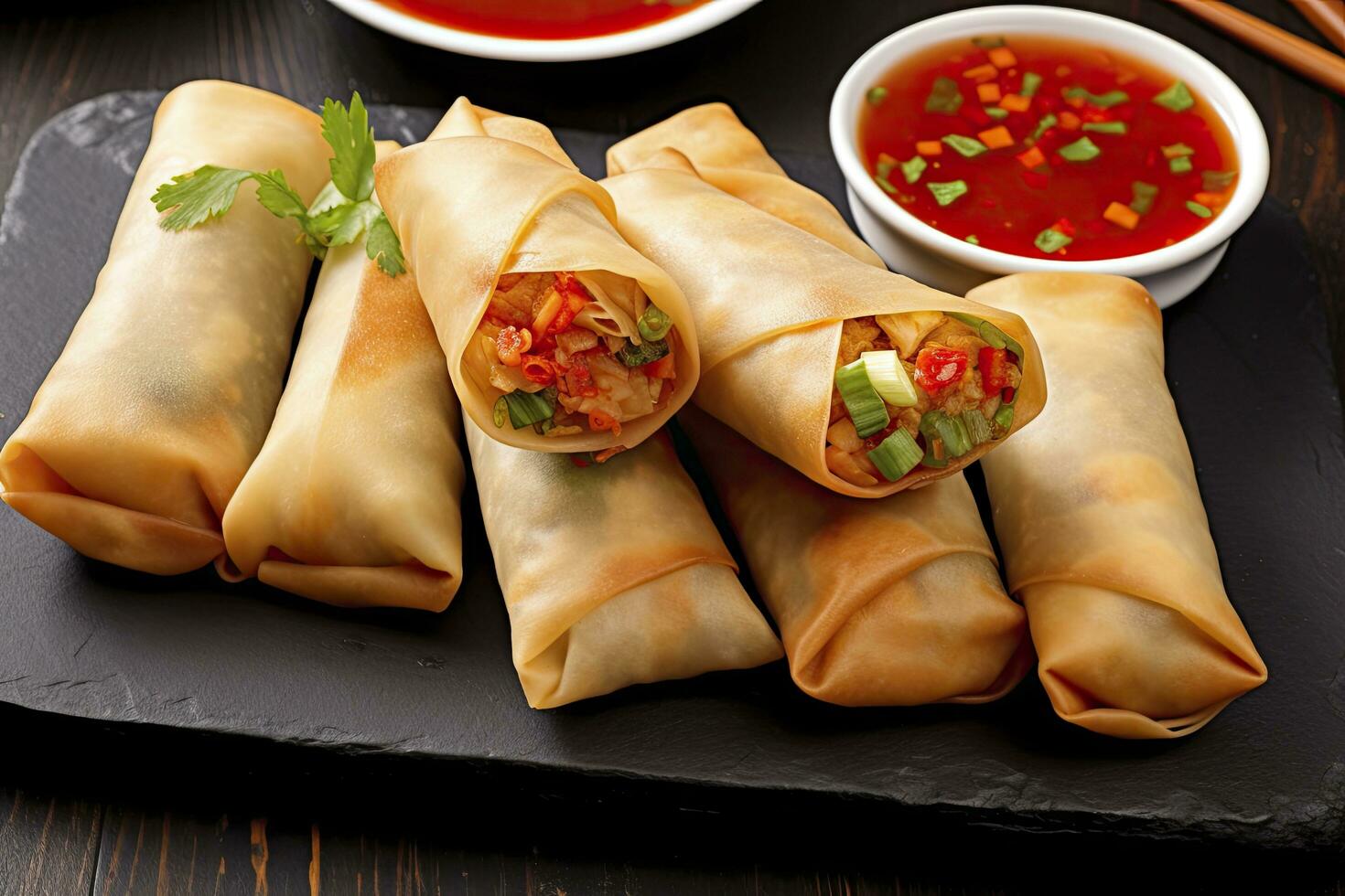 AI generated Egg rolls or spring rolls fried. AI Generated photo