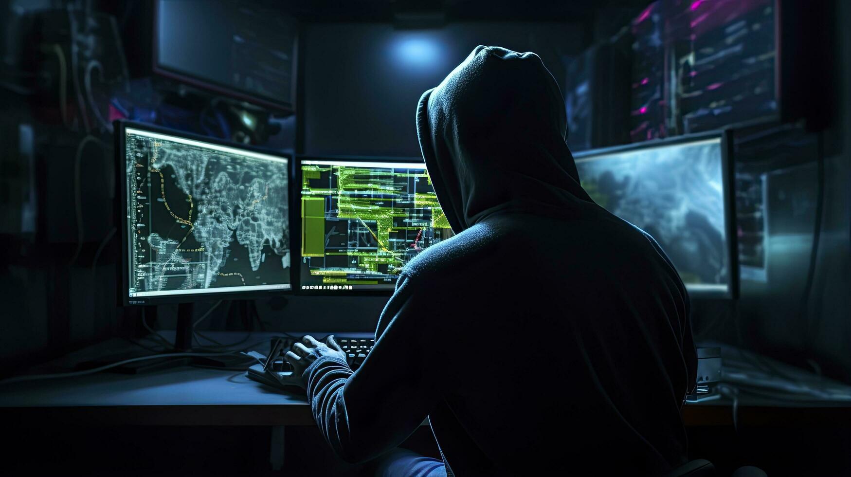 AI generated Hacker. A glimpse into the world of cyber conspiracies. AI Generated photo
