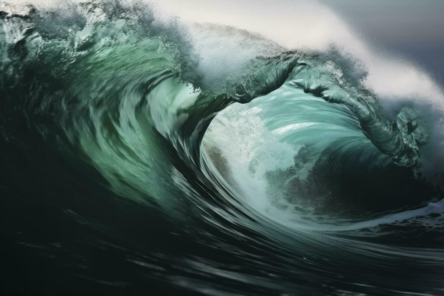 AI generated Extreme close up of thrashing emerald ocean waves. AI Generated photo