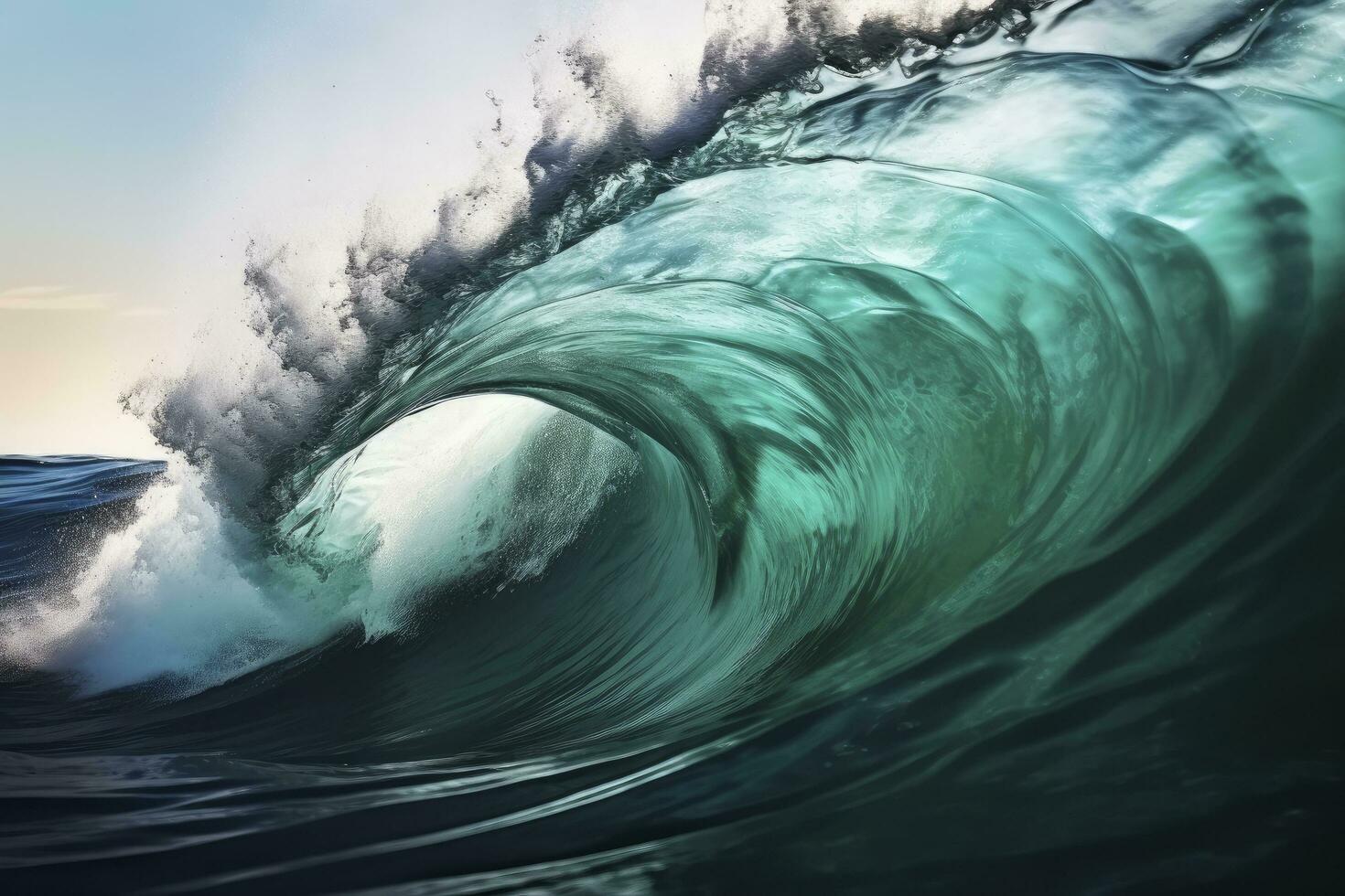 AI generated Extreme close up of thrashing emerald ocean waves. AI Generated photo