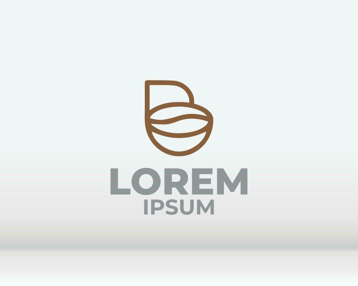 coffee bean with plant branch hipster minimal logo vector with leaf simple line outline icon for cafe