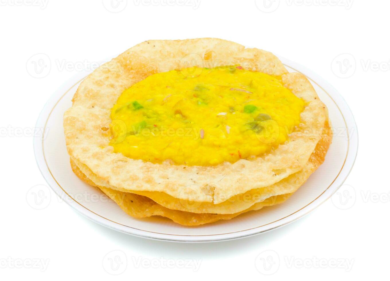 Indian Street Food Dal Pakwan on White Background photo