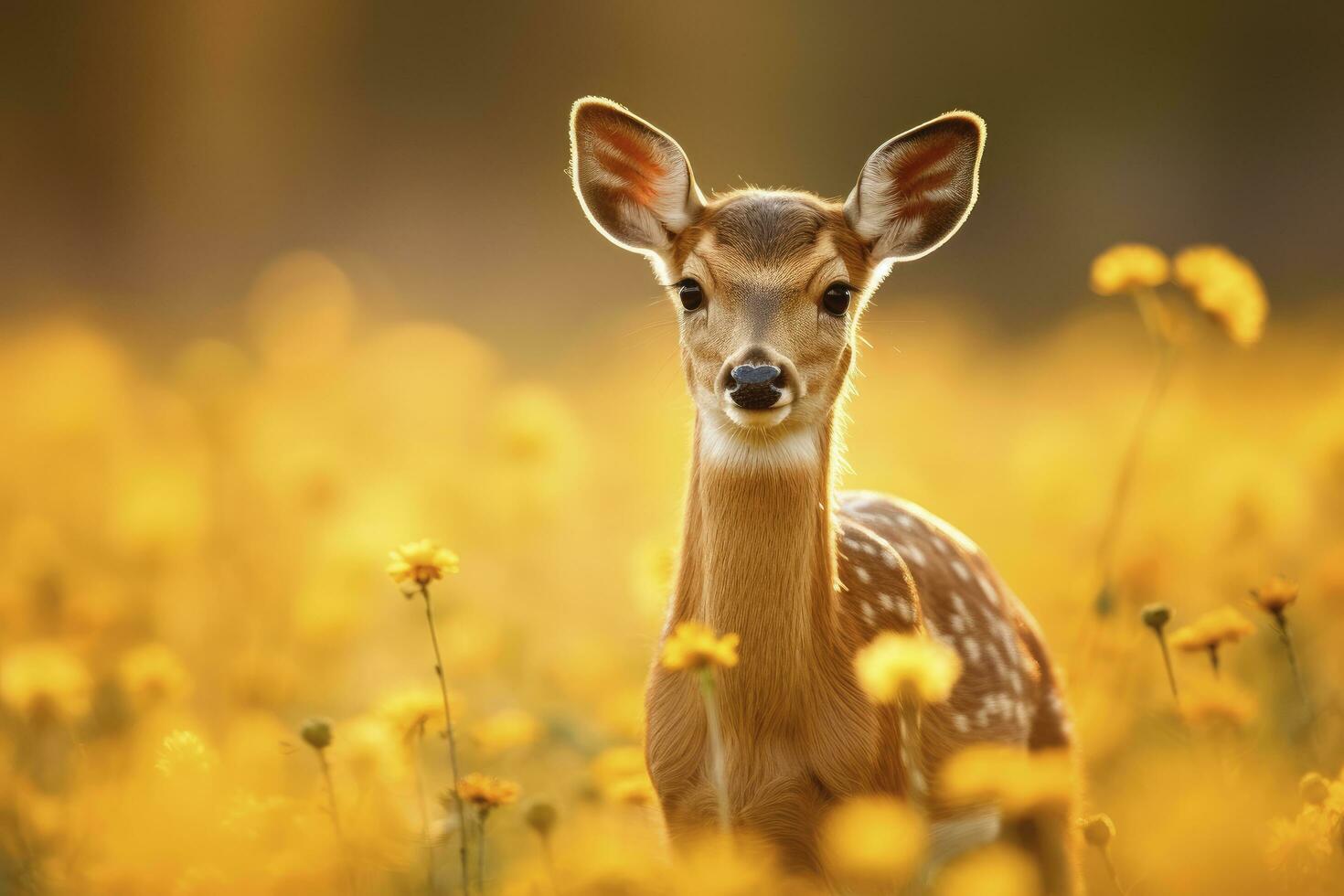 AI generated Female roe deer with beautiful flower. AI Generated photo