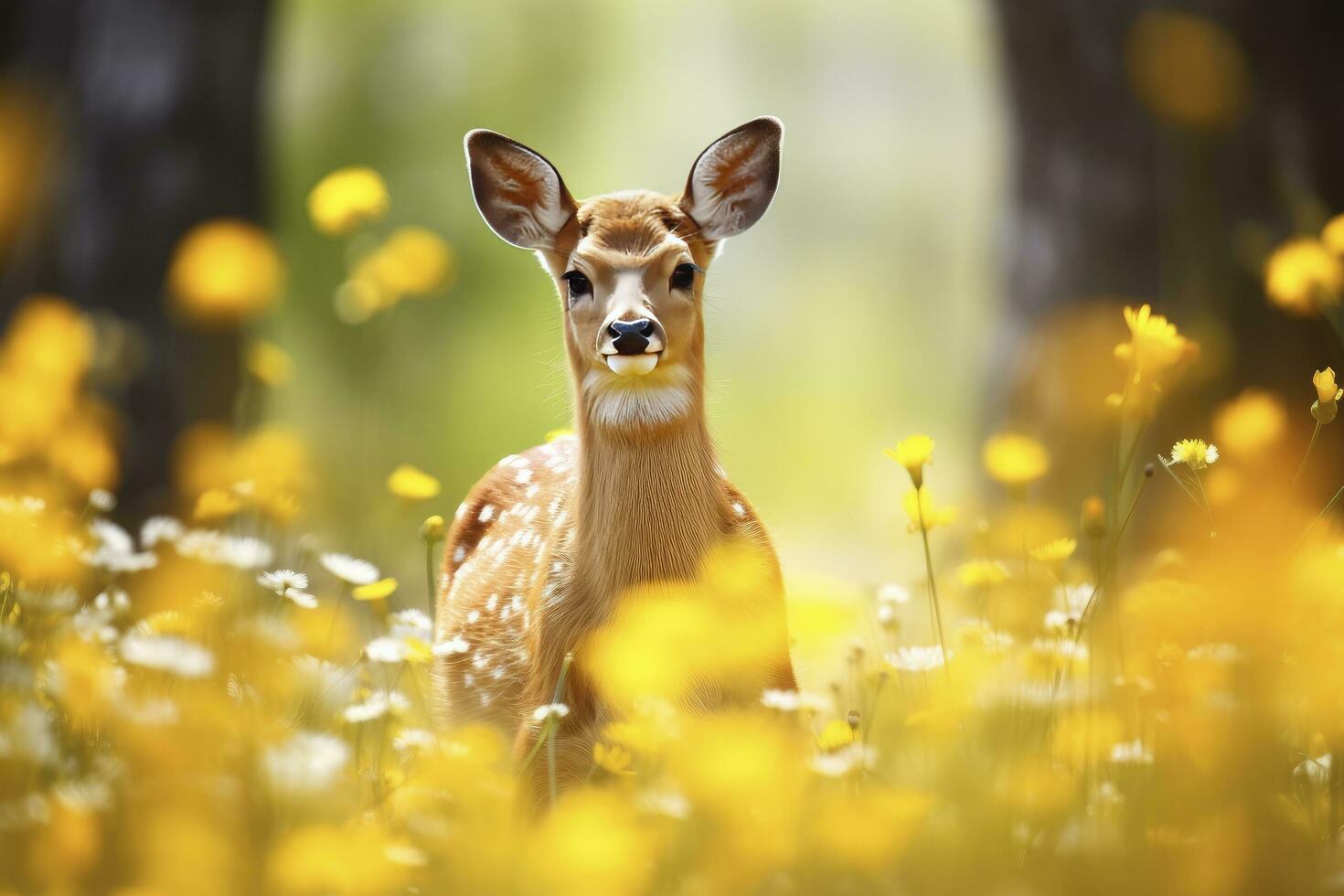 AI generated Female roe deer with beautiful flower. AI Generated photo