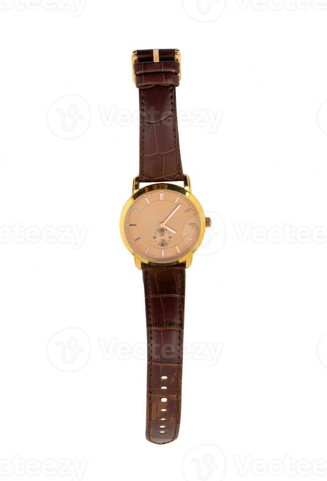 Luxury Watch with a Leather Strap on White Background photo