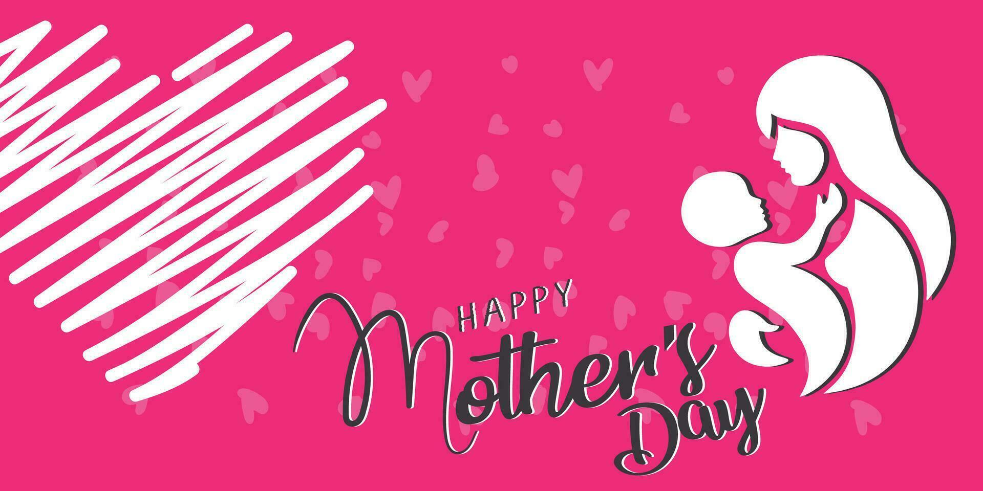 Happy Mothers Day elegant lettering banner pink. Calligraphy vector text and heart in frame background for Mother's Day. Best mom ever greeting card