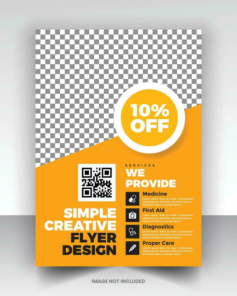Simple medical flyer design vector art with editable fonts and decor nice color combination orange yellow black blue navy