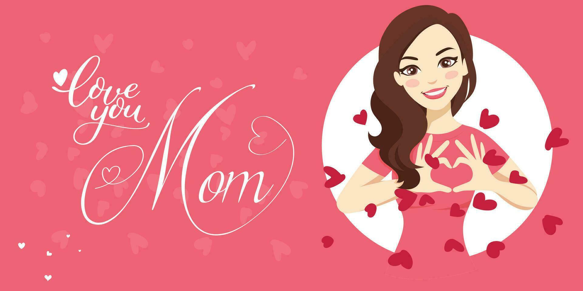 Happy Mothers Day elegant lettering banner pink. Calligraphy vector text and heart in frame background for Mother's Day. Best mom ever greeting card