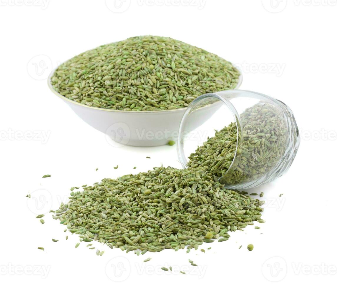 Healthy Fennel Seed or Saunf Indian Traditional Digestive Food on White Background photo