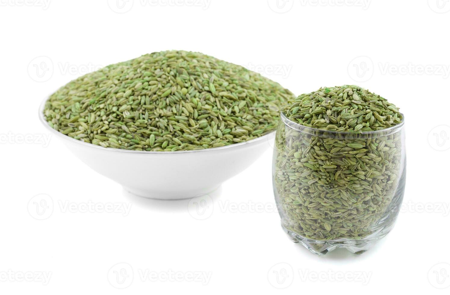 Healthy Fennel Seed or Saunf Indian Traditional Digestive Food on White Background photo