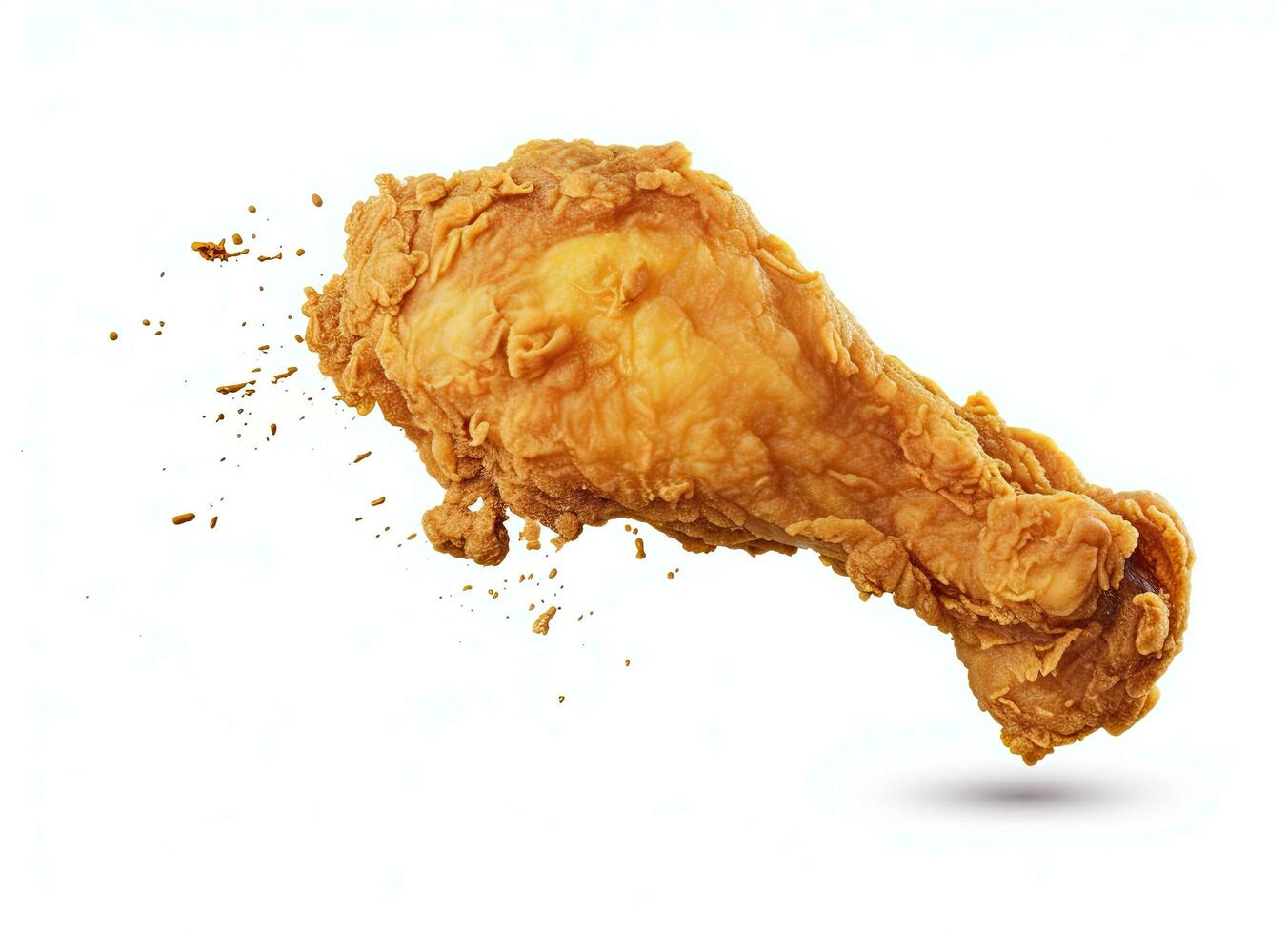 AI generated Fried chicken leg falling in the air isolated on a white background. AI Generated. photo