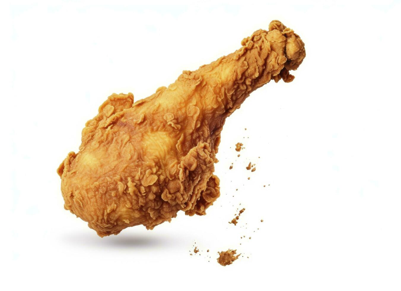 AI generated Fried chicken leg falling in the air isolated on a white background. AI Generated. photo
