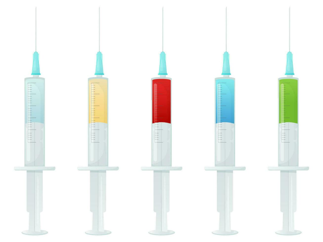 Medical syringe with different color medicine isolated on white vector