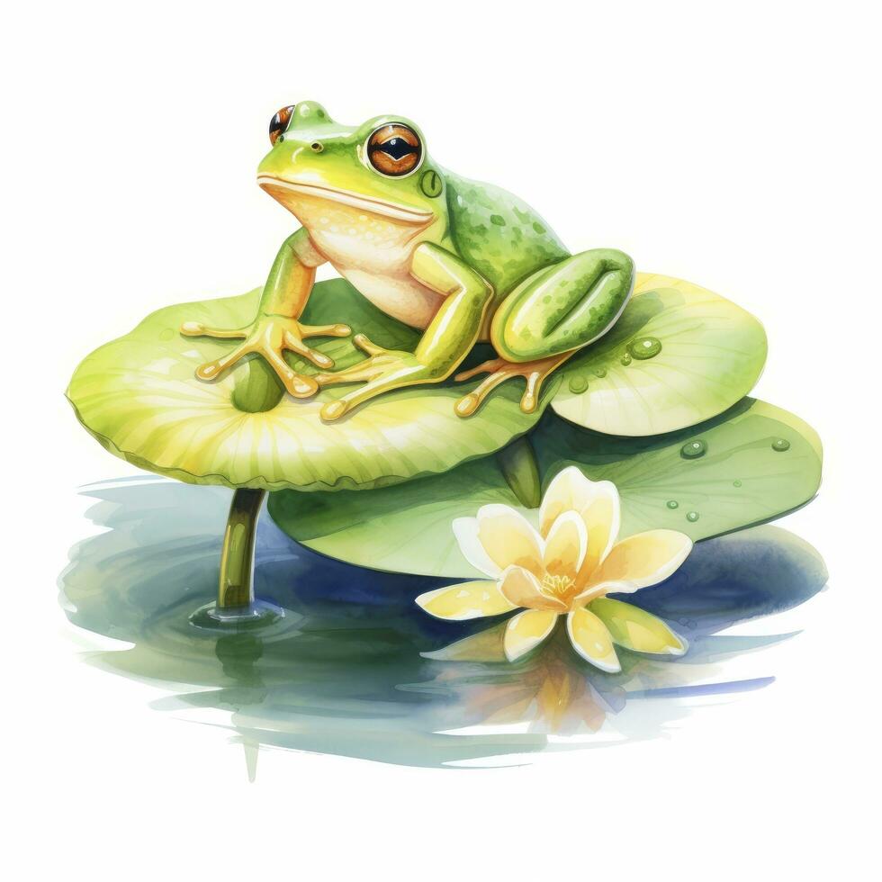 AI generated Frog Floating on a Lily Pad Raft, watercolor for T-shirt Design. AI Generated photo