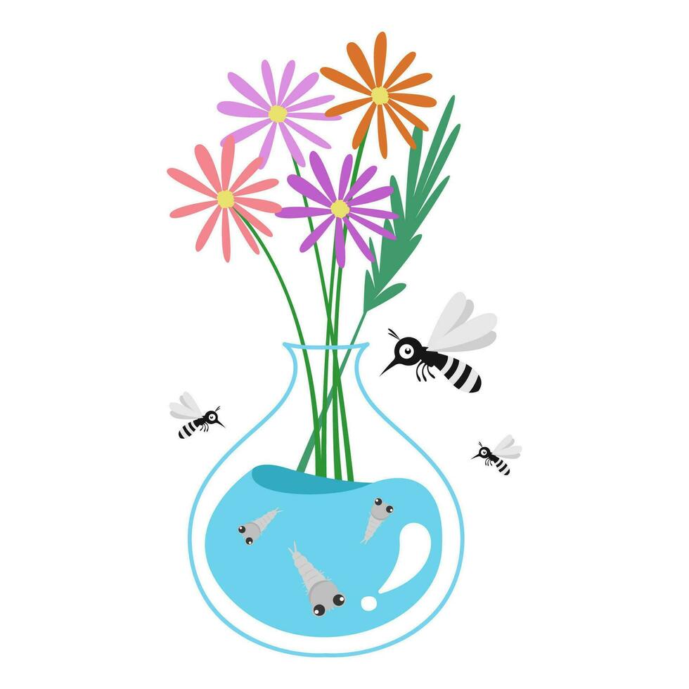 moquitoes in vase. mosquito control concept. vector