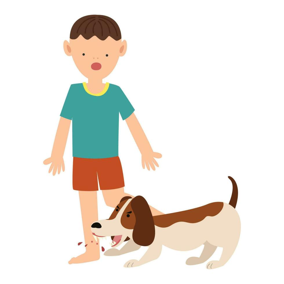 dog bite kid. rabies virus infection from dog concept vector