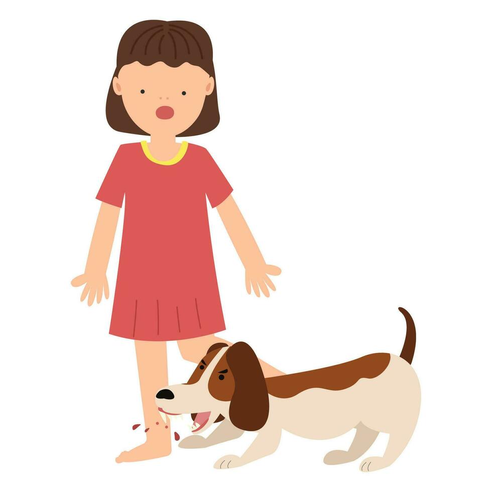 dog bite kid. rabies virus infection from dog concept vector