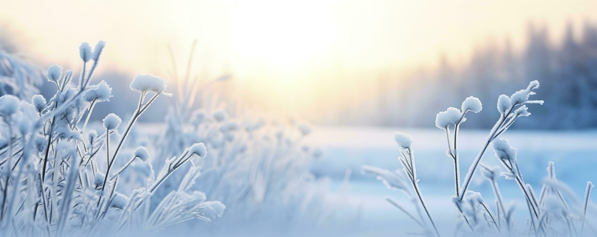 AI generated Frozen snowy grass, winter natural abstract background. beautiful winter landscape. AI Generated photo