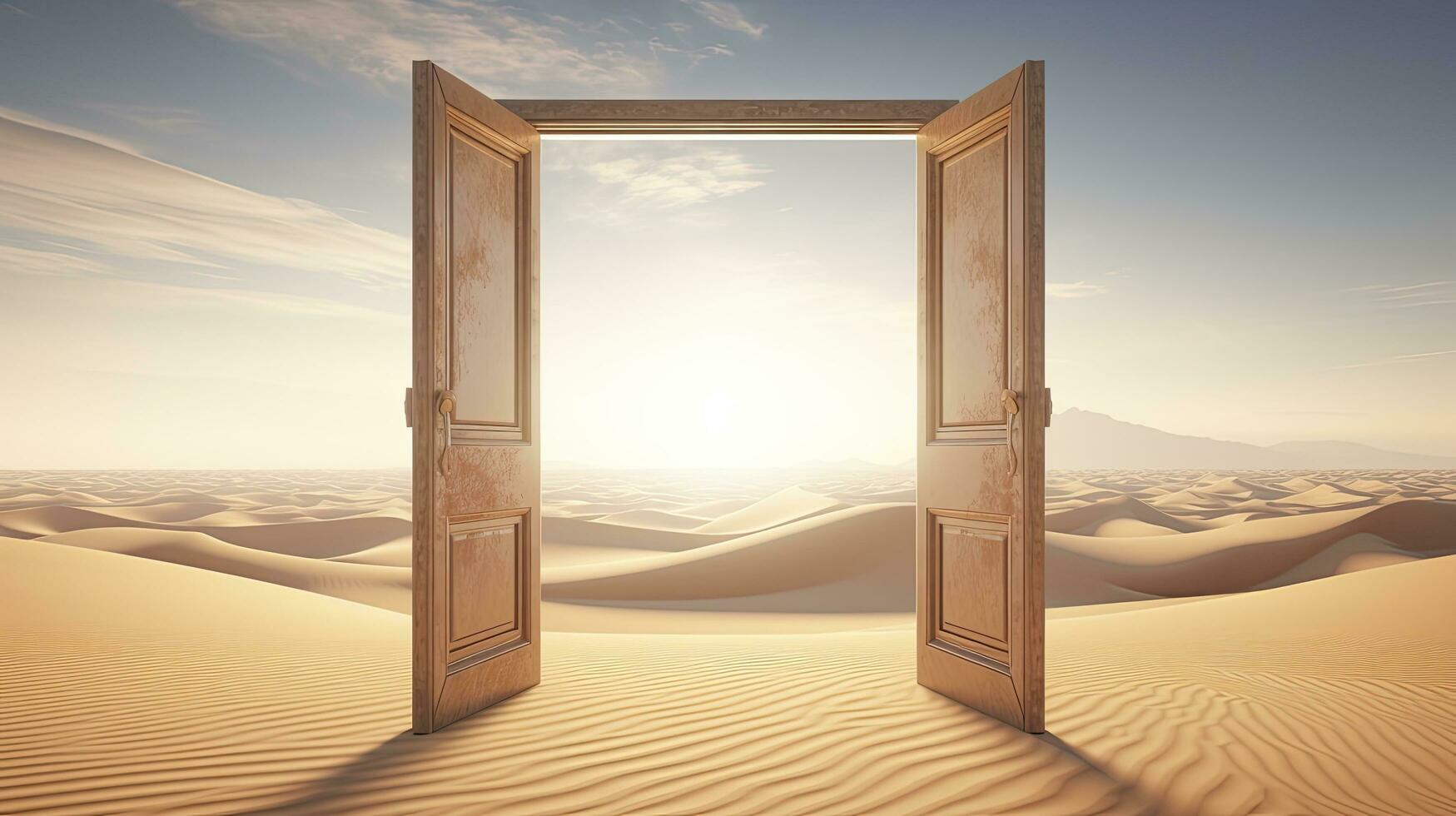 AI generated The opened door on the desert. Unknown and start up concept. AI Generated. photo