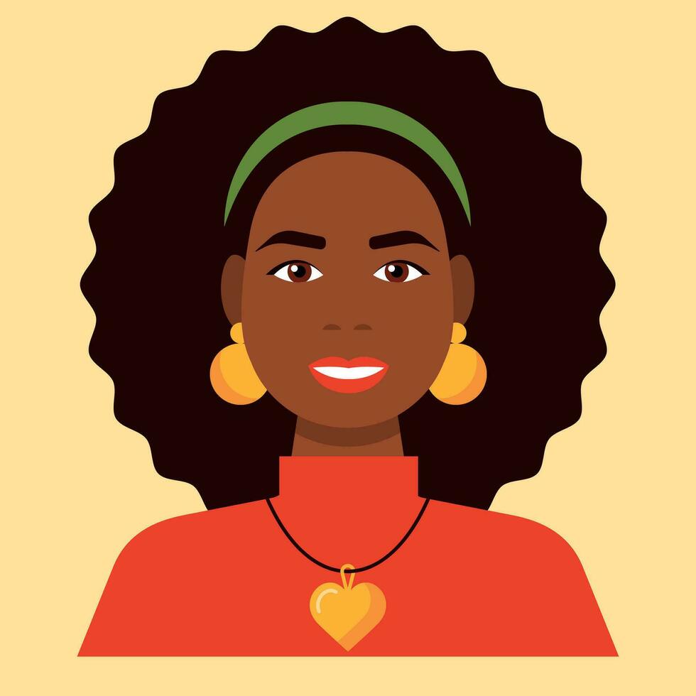 Portrait of a black girl in flat vector style
