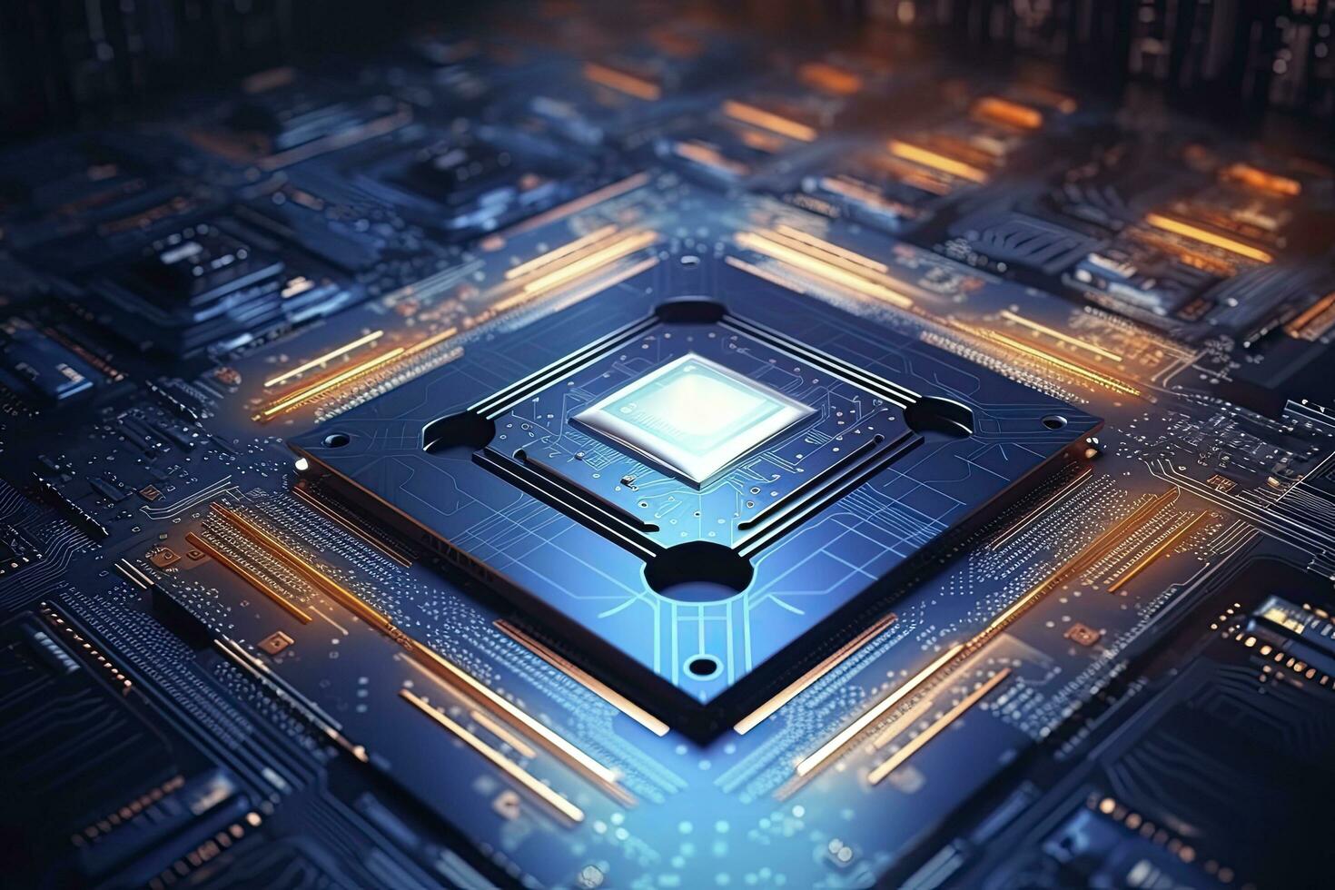 AI generated Futuristic central processor unit. Powerful Quantum CPU motherboard. AI Generated photo