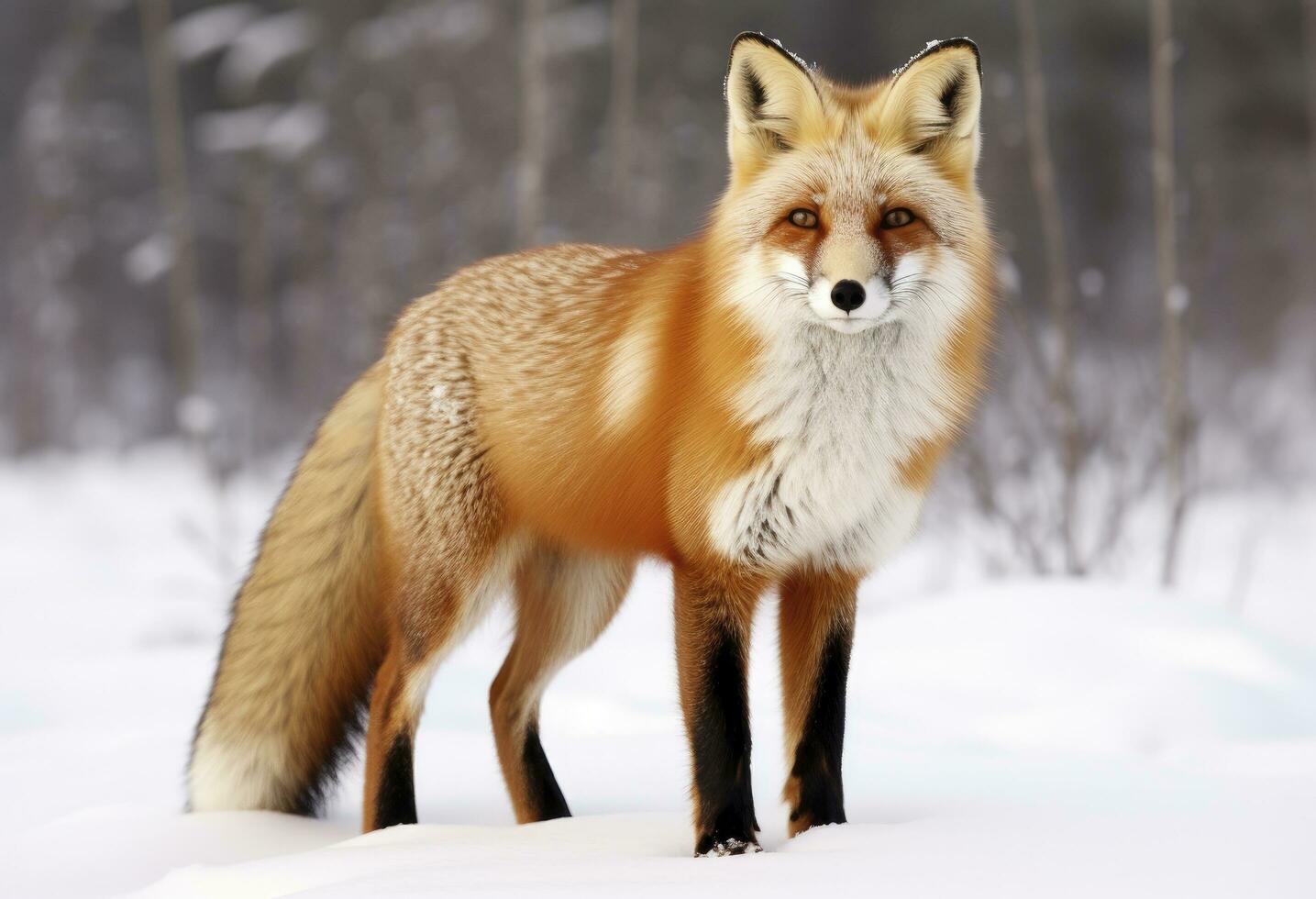 AI generated Red fox standing on snow. AI Generated. photo