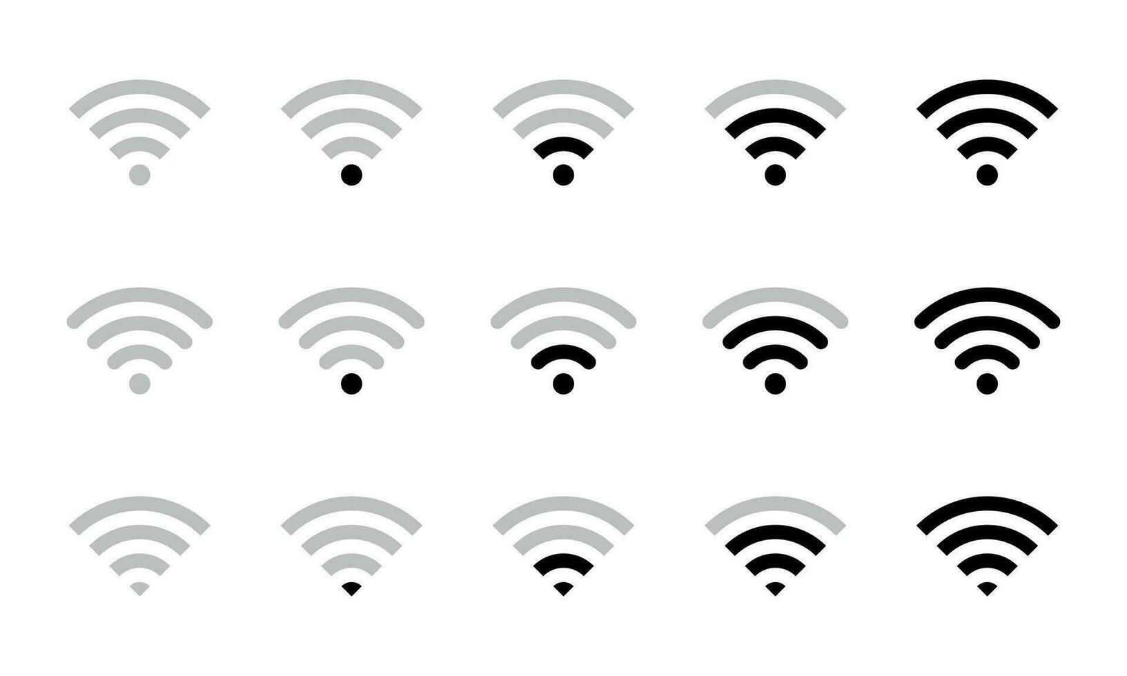 Signal strength wifi icon set collection. Wireless connection network symbol vector
