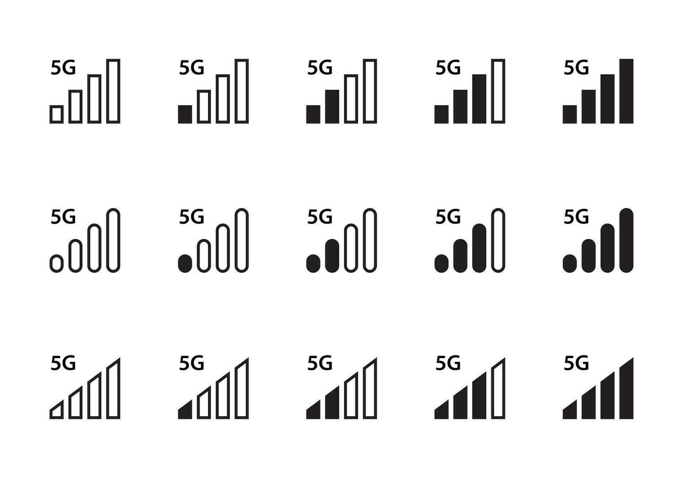 Signal strength indicator bar icon vector with 5g symbol