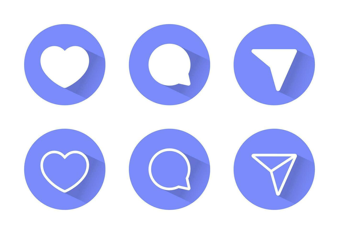 Like love, comment speech bubble, and share paper plane icon vector